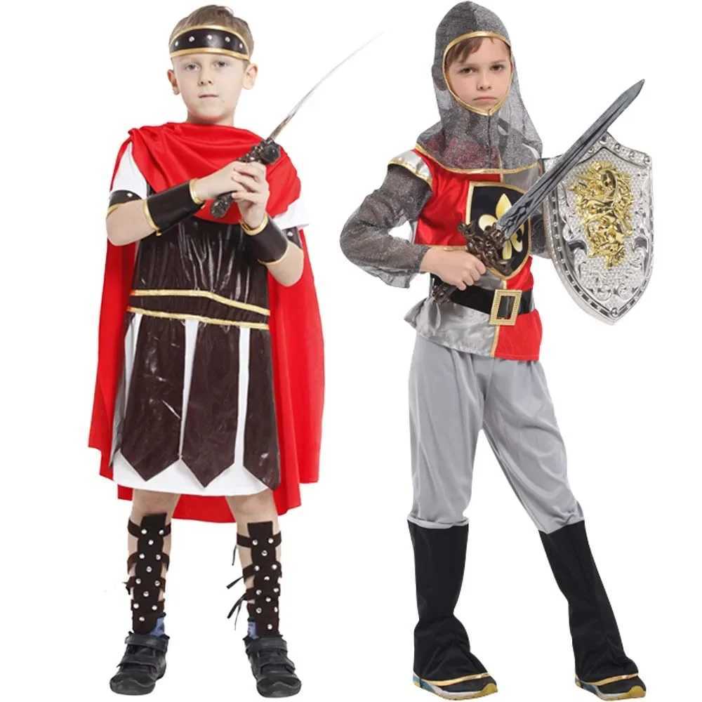 Children Greek Roman Warrior Gladiator Costume Boy Knight Role Play Carnival Party Fancy Dress Weapon Free W250117