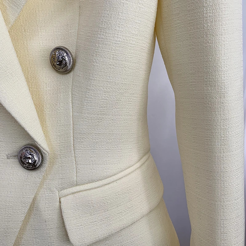 HIGH STREET est Classic ner Blazer Womens Lion Buttons Double Breasted Slim Fit Textured Pastel yellow 250120