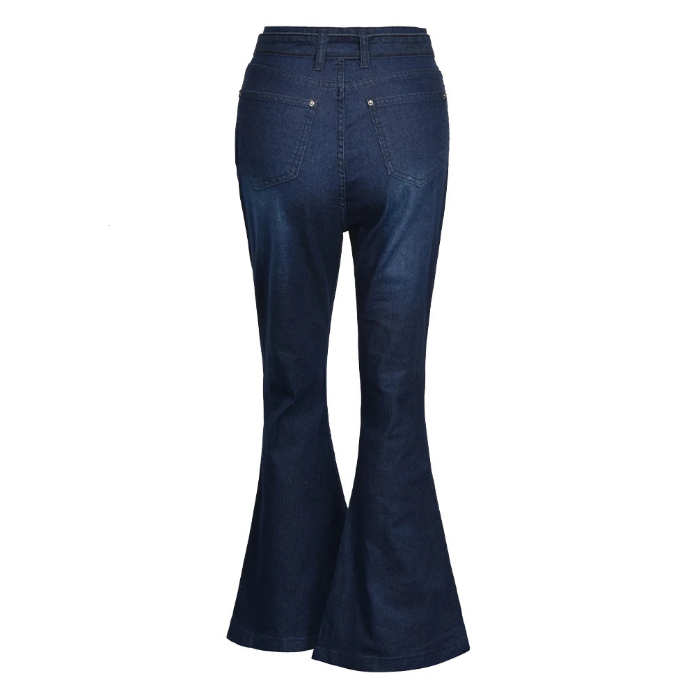 Women High Street Denim Flare Pants Fashion Wide Leg BellBottom Jeans Waist Vintage Drawstring Female Trousers 250122