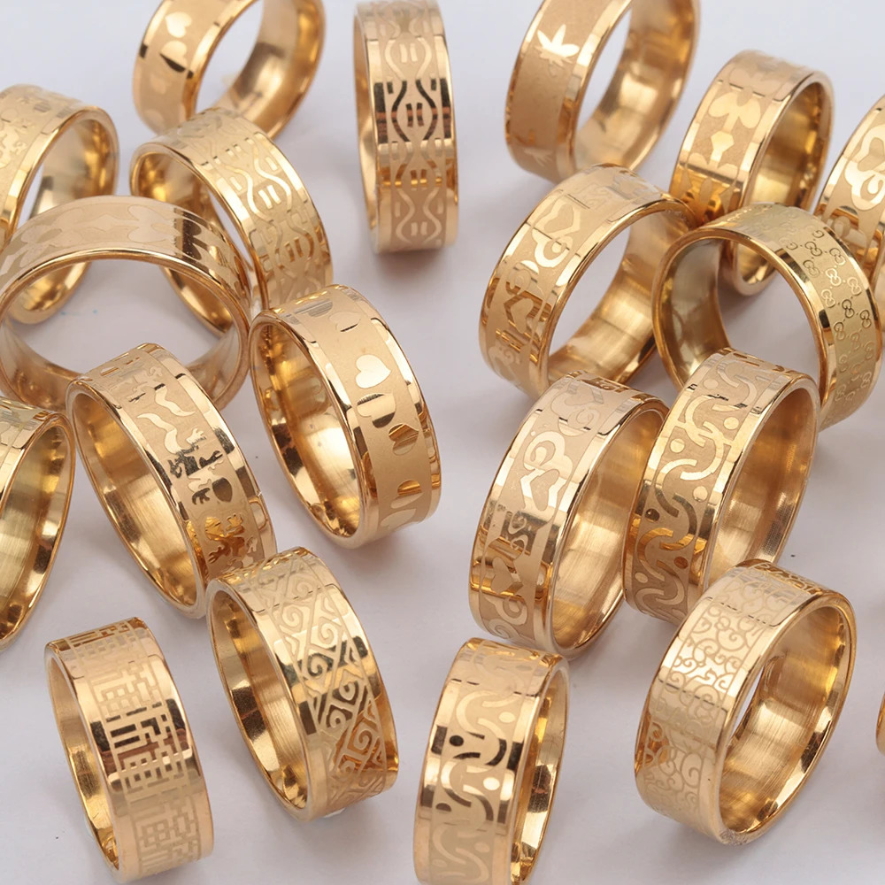 Bulk 24 Pcs/Lot Top Quality 8mm Engraving Stainless Steel Rings Men Party Gifts Waterproof Jewelry Size 17-21 250117
