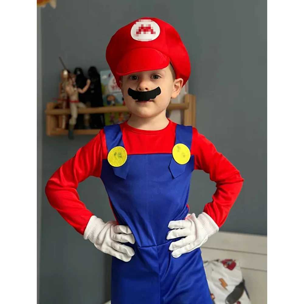 Anime Pumber Luigi Brothers Cosplay Costume Marios boy Jumpsuit Beard Hat Set Halloween Costume W250117