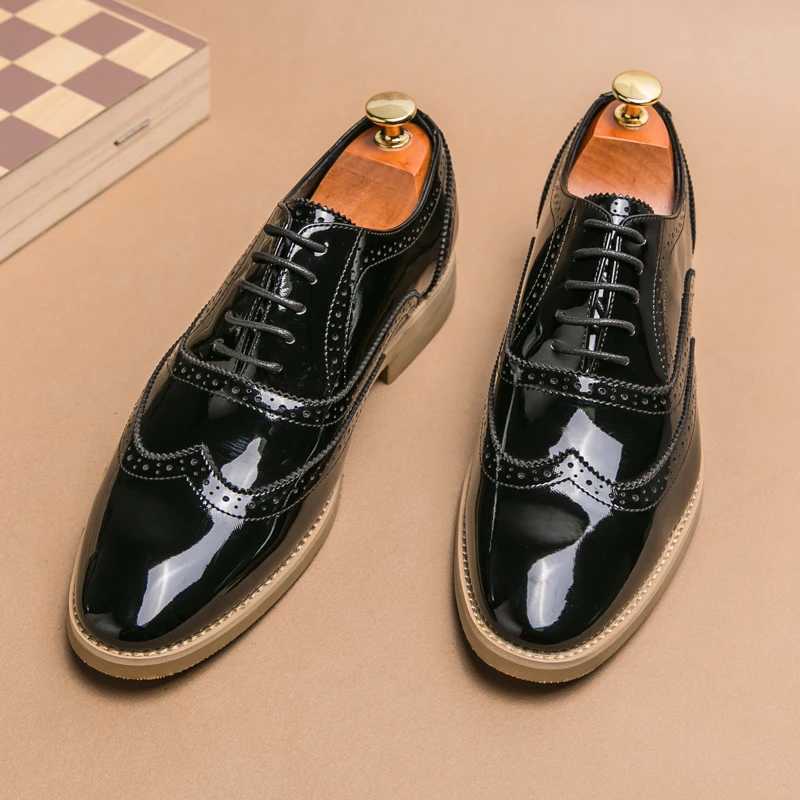 Mens Shoe Gold Patent Leather Luxury Fi Groom Dress Wedding Shoes for Men Designer Italian Style Oxford Shoes Free ShippingXJ250118
