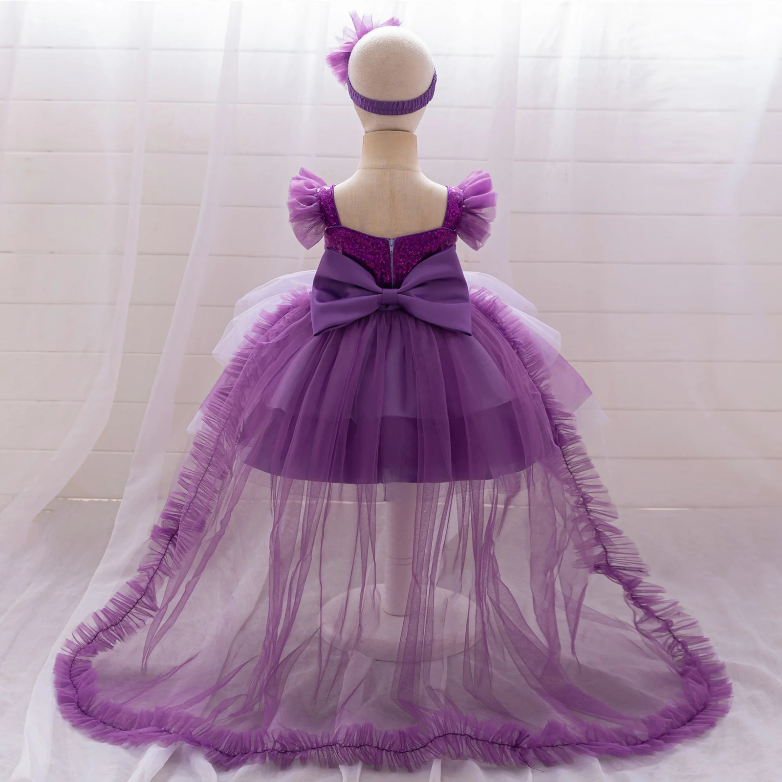 Sequin Bow Party Baby Girl Costume Toddler 1st Birthday Wedding Prom Princess Dress Kids Lace Wedding Mermaid Halloween Costumes 250120