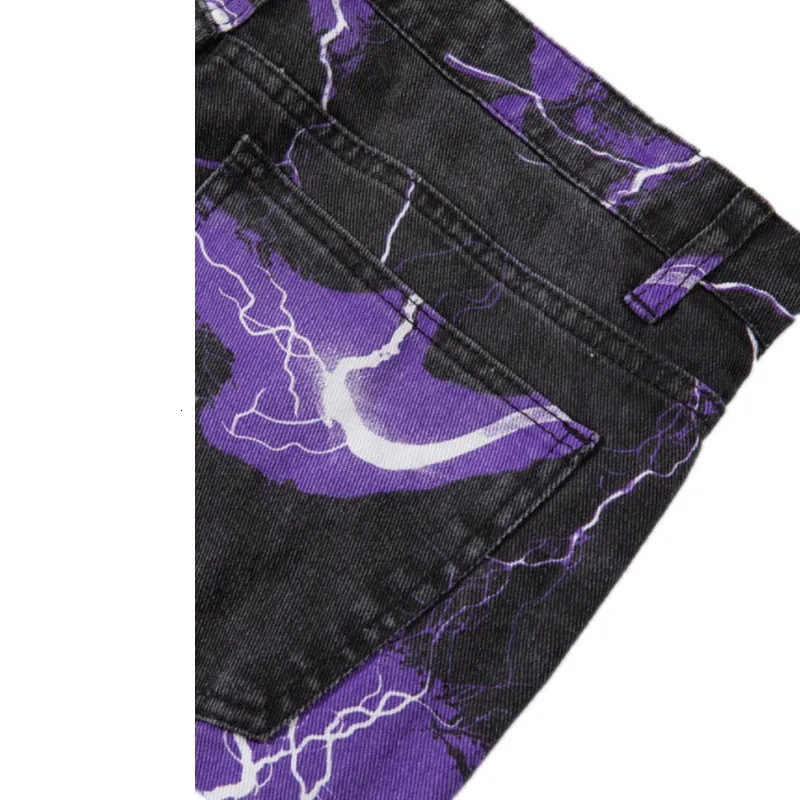 Y2K Vintage Mens Jeans Trousers Vibe Style Lightning Print Tie Dye Straight Hip Hop Retro Harajuku Mens and Womens Jeans 250109