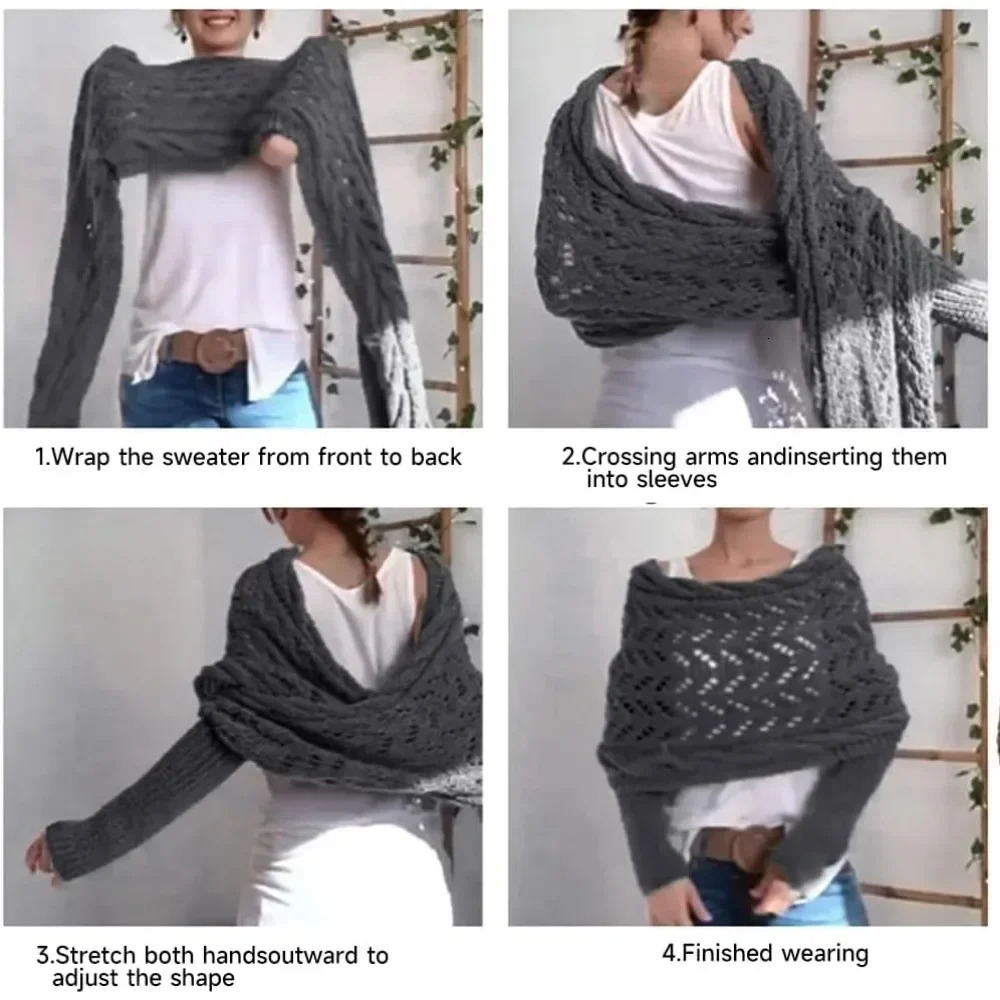 Sweater Scarf with Sleeves Women Soft Knitted Cable Wrap Fashionable Shawl Windproof Warm Shrugs for Women Autumn Winter 250120