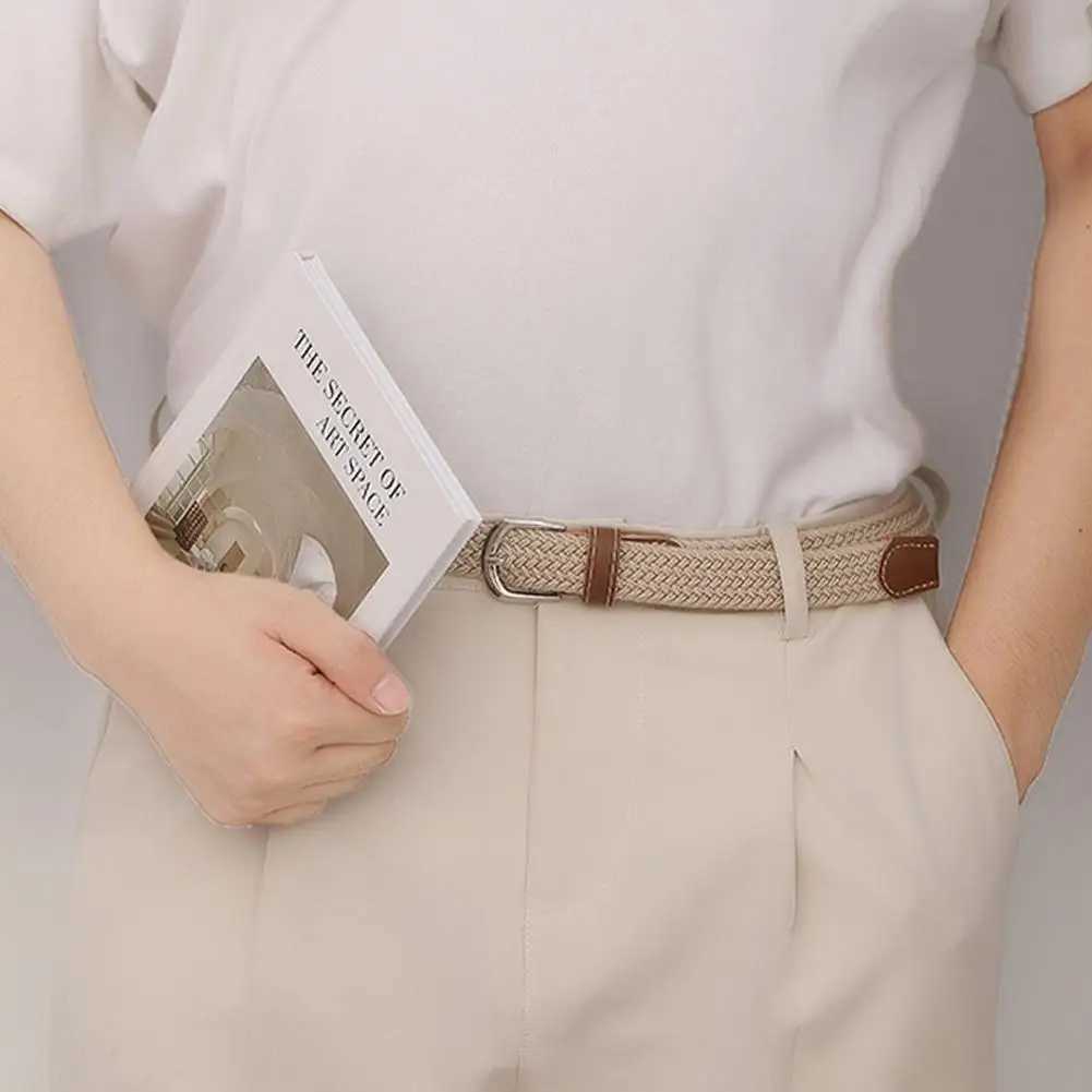 120-130cm Casual Knitted Pin Buckle Men Belt Woven Canvas Elastic Expandable Braided Stretch Belts For Women Jeans Female B H9V5 W250120