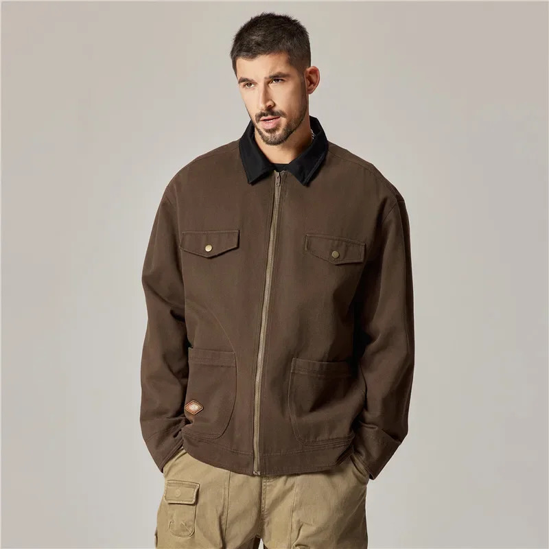 Twill Cotton Work Jacket For Men American Style Vintage Modern Casual Loose Fit Bib Trousers Spring Autumn Season Wear 250122