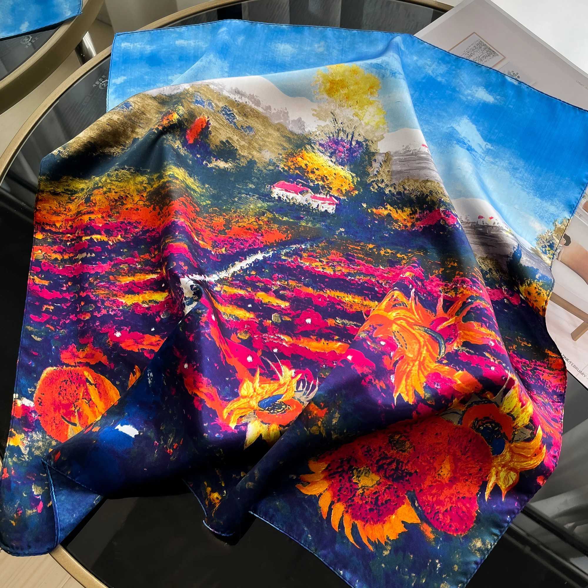 Luxury silk hair square scarf womens satin neck tie wrist fountain summer print Shl Wrs head Kerchie headscarf Bandana new W250118