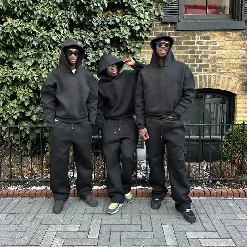 Y2K High Street Gothic Solid Color Sweatshirt Set Punk Harajuku Retro Hip Hop Rock Pocket Casual Street Clothing Mens Sports Pants W250117