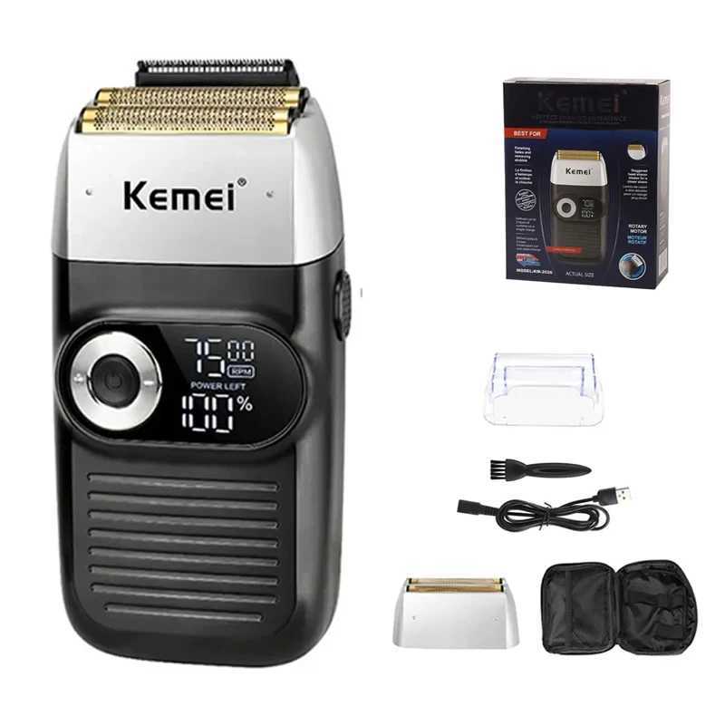 Kemei KM-2026 Mens Electric Shaver Professional Hair Clipper LCD Display Beard Trimmer Hair Trimmer Mane USB Shaver MaleW250117
