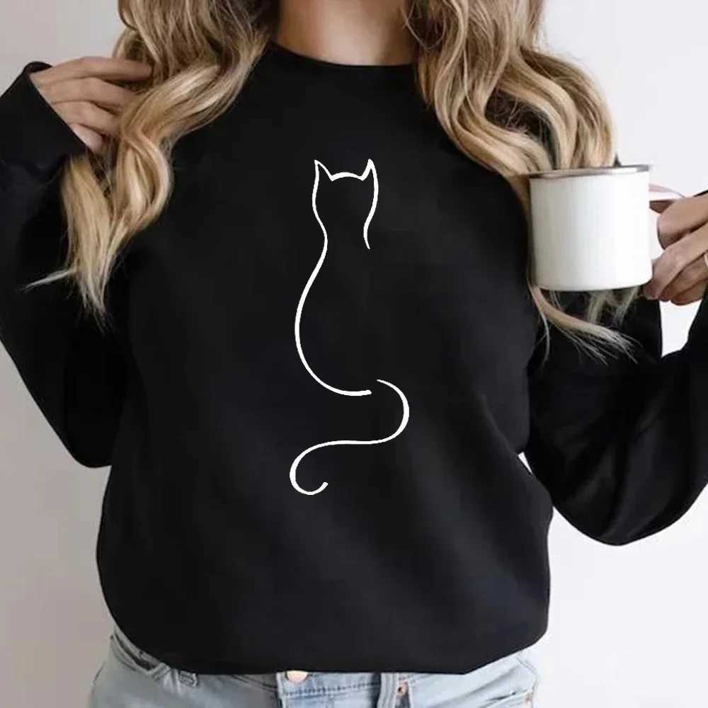 Women Funny Cat Graphic Sweatshirts Animal Autumn Hoodies Womens Clothing Kawaii Female Harajuku Y2K Womens Crewneck Sweatshirt W250117