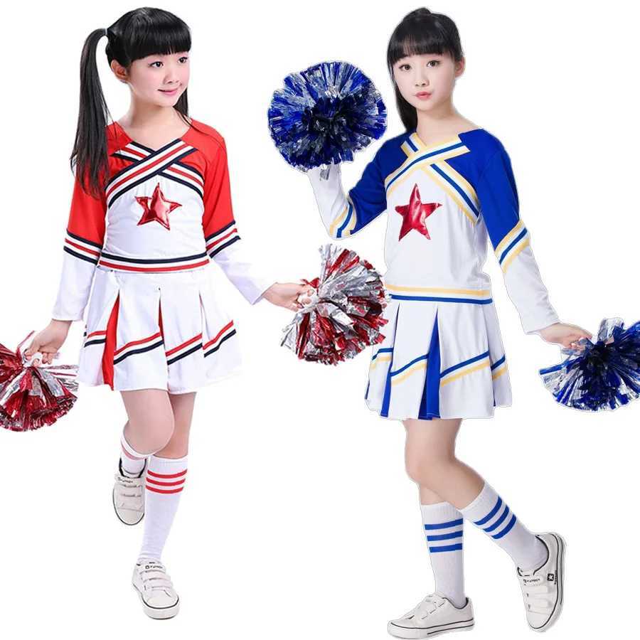 Girls Red Cheerleading Costume Childrens Boys Competition Cheerleading Uniform School Team Performance Dance Costume Pong and SocksW250121