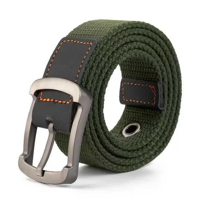 Mens Belt Porous Canvas Pin Buckle Leather Belt Outdoor Sports Belt Womens Trendy Eyelet Belt with Jeans Belt for Men Women W250120