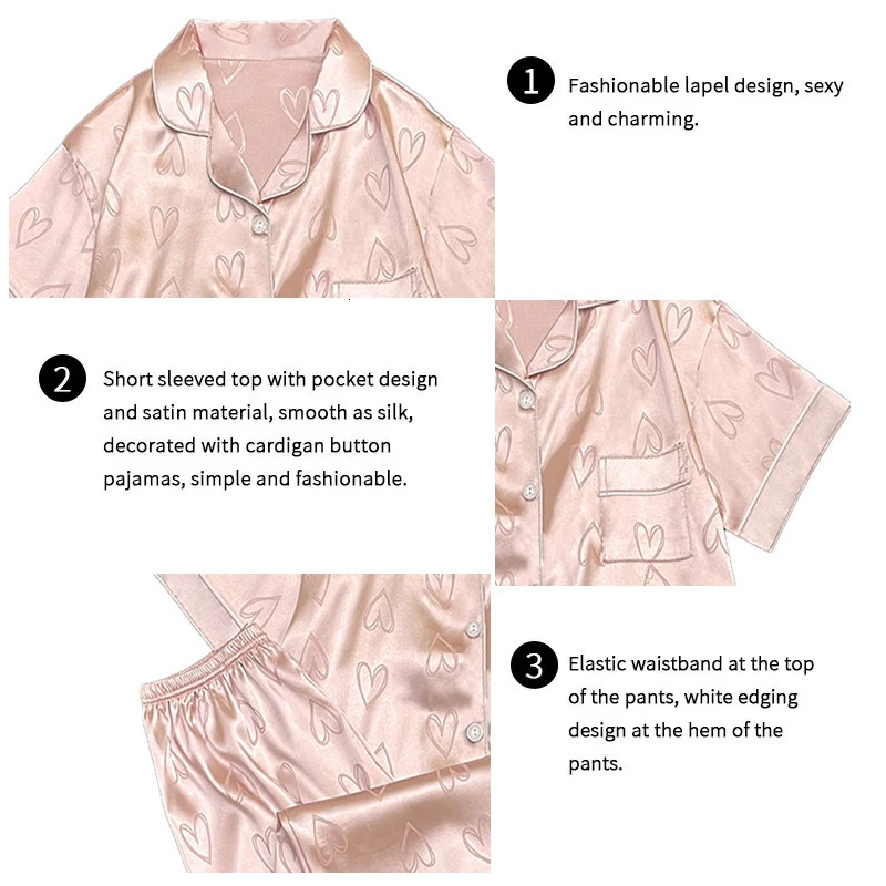 Sexy Nightwear Women Korean Soft Fashion Homewear Love Print Cardigan Lapel ShortSleeved Trousers Ladies Pajama Girl Sleepwear 250122