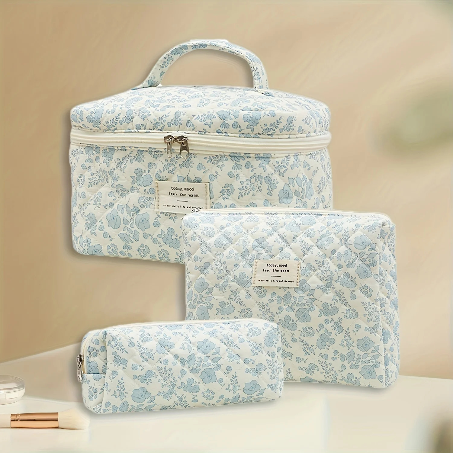 3 Pcs Classic Flower Pattern Makeup Bag Set Lightweight Versatile Carry All Cosmetic Bags250114