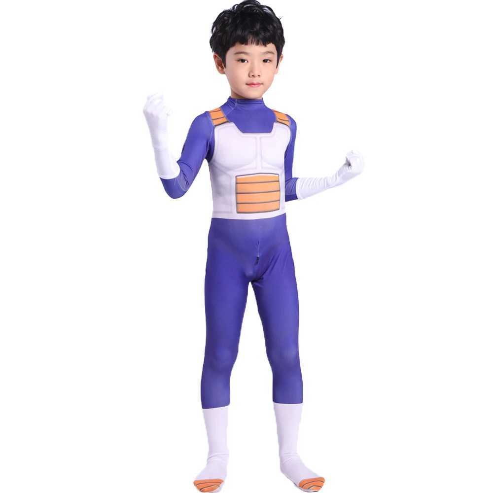 Anime Kids Adult Battle Suit Children Vegeta Boy Cosplay Costume Superhero Spandex with Blue Gold Black Hair Birthday Gift W250117