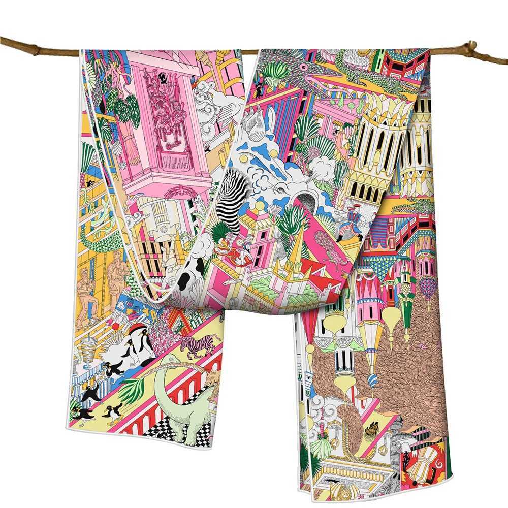 Pobing twill silk scarf womens raincoat hand rolled animal print long scarf Wrs Bandana Big Shl headscarf womens Foulards W250118
