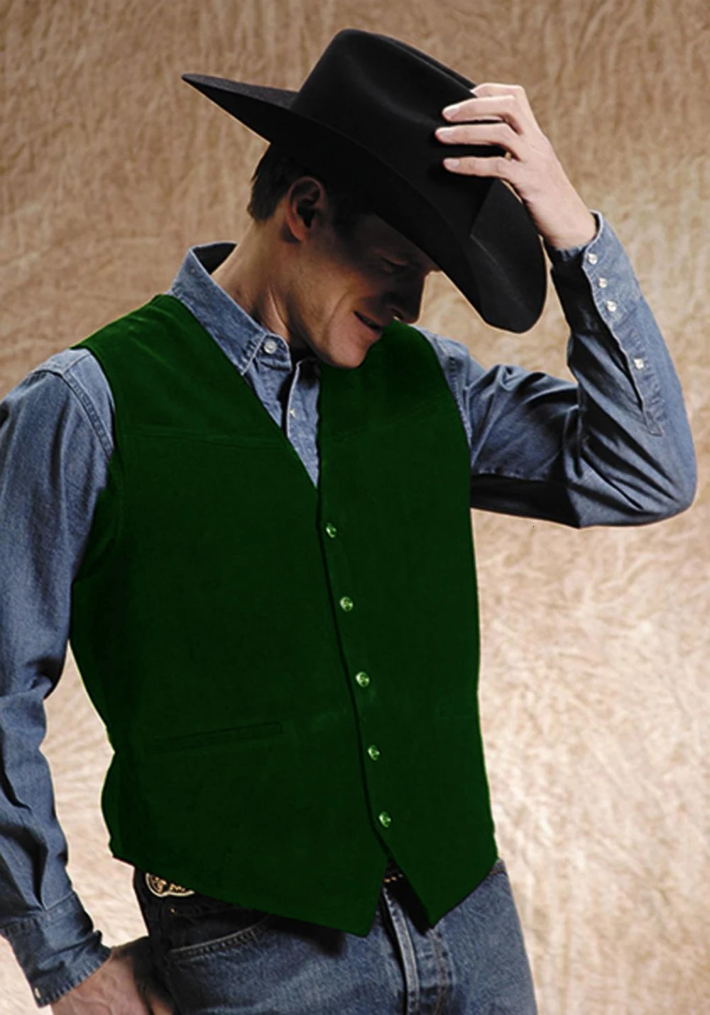 Mens Cow Leather Suit Vest Western Cowboy Style Waistcoat Steampunk 250108