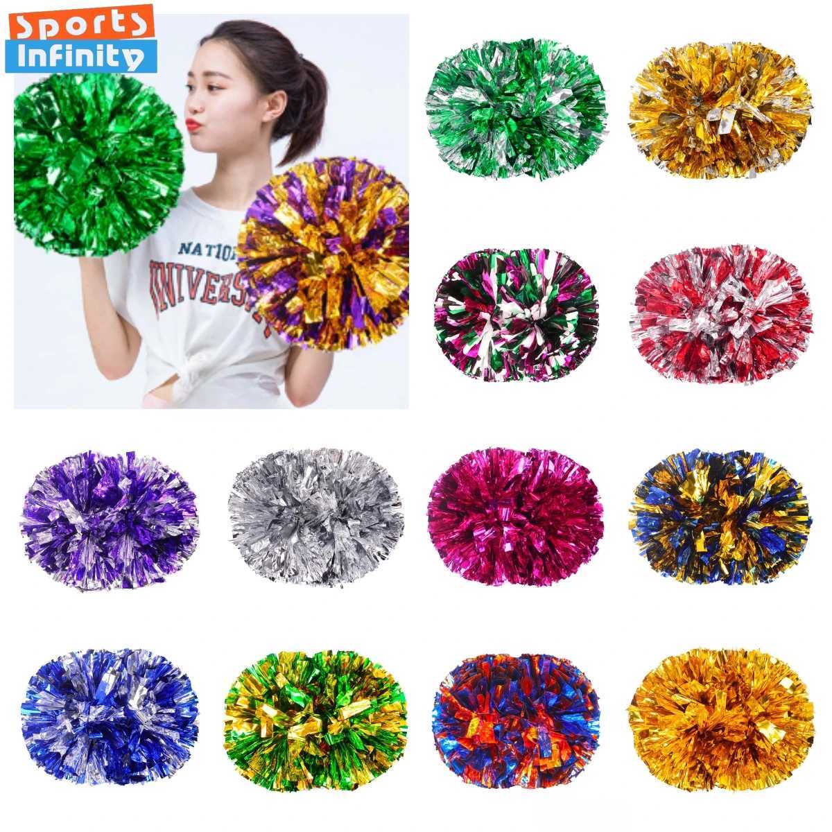 Colorful Handle Cheerleader Pom Poms Big Cheer Balls Silver Gold Hand Dance Pom Cheerleading Accessories for Women Girl KidsW250121