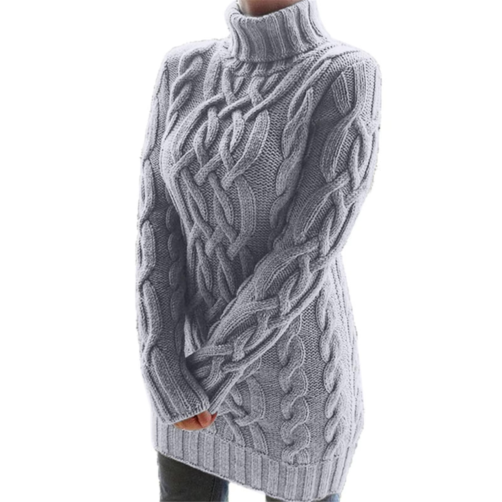 Warm Twist Pullovers Oversize Long Sleeve High Collar Knit Sweater Mini Dress Eelgance Solid Color Jumpers Autumn Winter Clothes