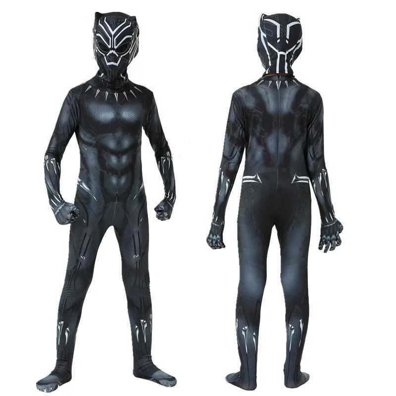 Super Hero Black Childrens Black Panther Boy Adult jumpsuit Childrens Black Panther Role Playing Halloween costume Tight new W250117