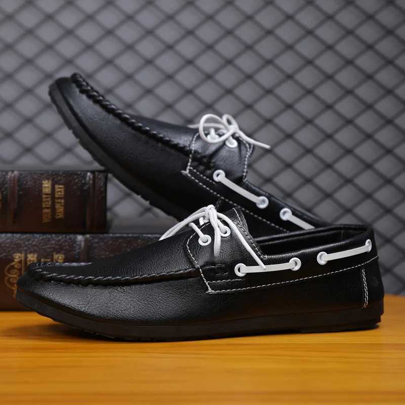 Shoes Men New Leather Loafers Comfortable High Quality Boat Shoes with Soft Bottom Lace Up Driving Shoes Elegant Man Dress ShoesXJ250118