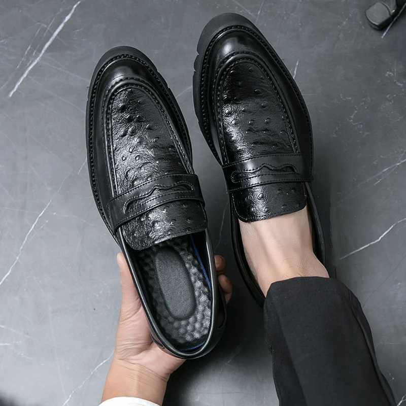 2024 new leather mens thick soled business casual leather shoes a slip- loafers British fi mens shoesXJ250118