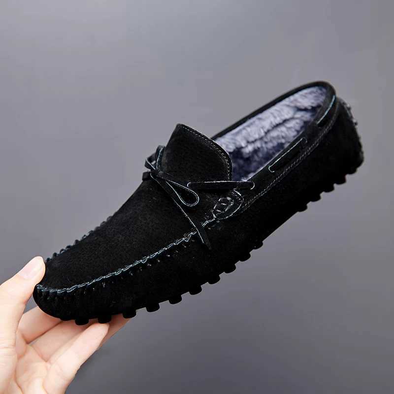 Winter Penny Fur Loafers Men Shoes Man Suede Leather Plush Slip Flats Male Boat Shoes Mens Casual Driving ShoesXJ250118