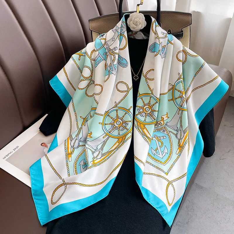 Brand Twill Silk Scarf Women Luxury Shl Wr 90cm Square Headband Print Neck Tie Female Hijab Satin Echarpe 2024 Bandana W250118