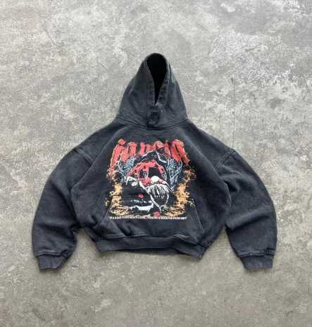 Retro gothic design pattern printed washed hoodie for men and women street aesthetic clothing plus size y2k casual punk top W250117
