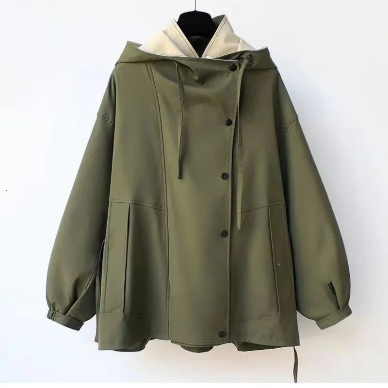 Autumn Chic Womens Windbreaker Contrast TwoPiece Zip Button Wind Coat Belt Hoodie Casual AllMatch Trend Outwear Jacket 250113