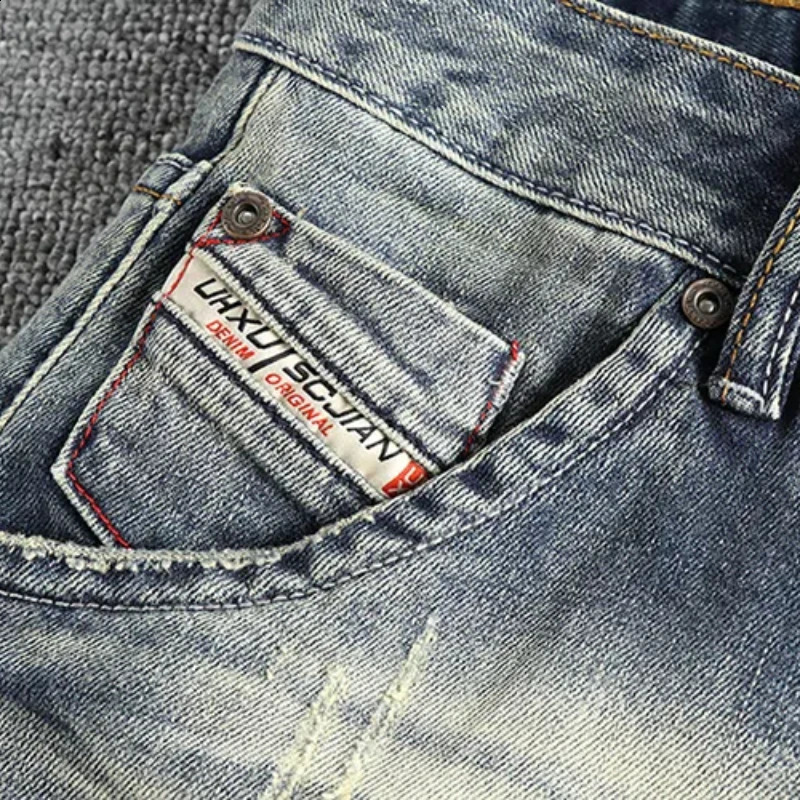 Heavy retro wash cat beard hole denim shorts men slim small straight leg European and American trend summer quarter pants 250110