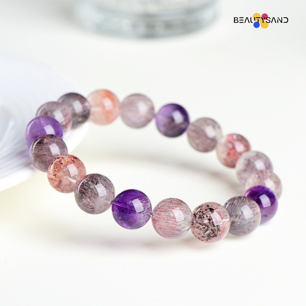 Feng Shui Crystal Pendulum 7A Natural Ice Quartz Super Seven Round Beads Bracelet Purple Titanium Crystal Amethyst Aura Cleansing Bracelet Factory Dir