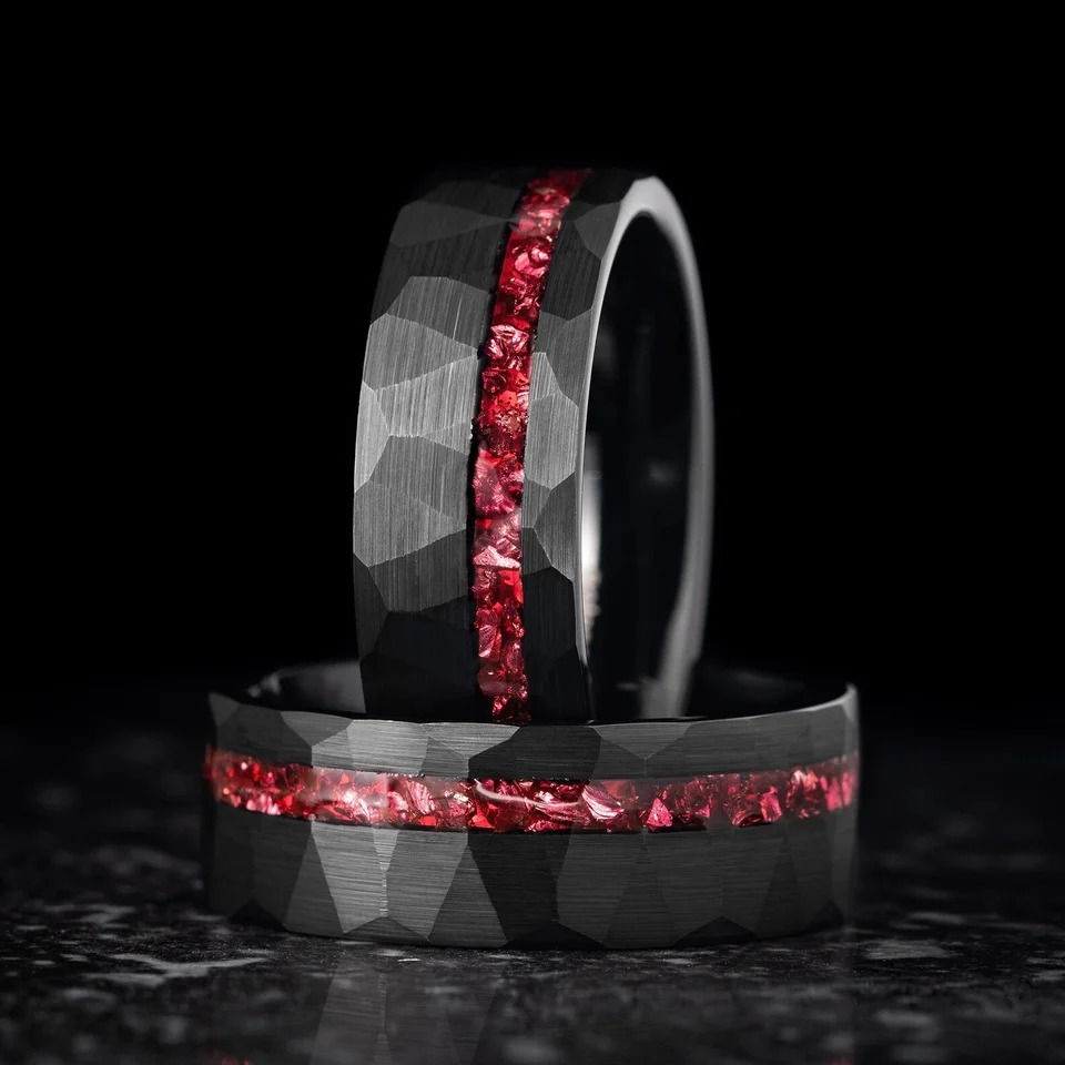 8mm Red Ruby Black Tungsten Carbide Rings For Men Wedding Engagement Band Birthday Anniversary Gift For Him 250117