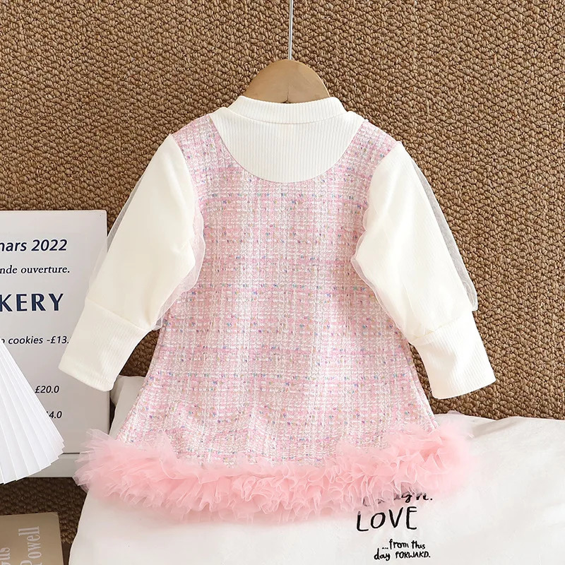 Autumn Baby Girls Clothes 03Y Infant Plaid Mesh Patchwork Dress Toddler Sweet Outfit Long Sleeve Princess Dresses 250117
