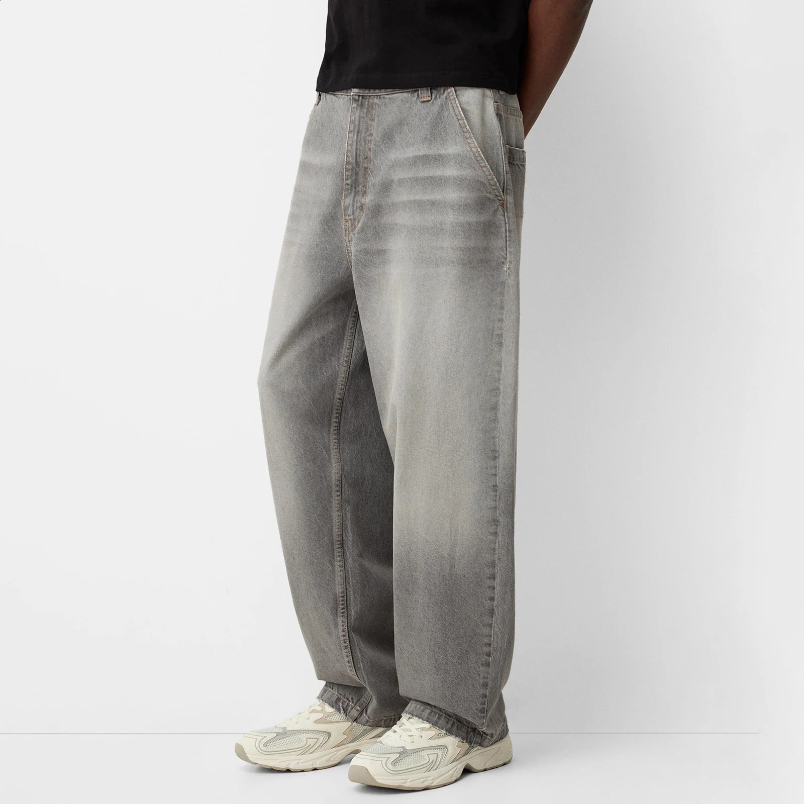 Mens Classic Regular Fit Jeans Vintage Straight Wide Leg Denim Pants with Pockets Baggy Trousers Streetwear 250121