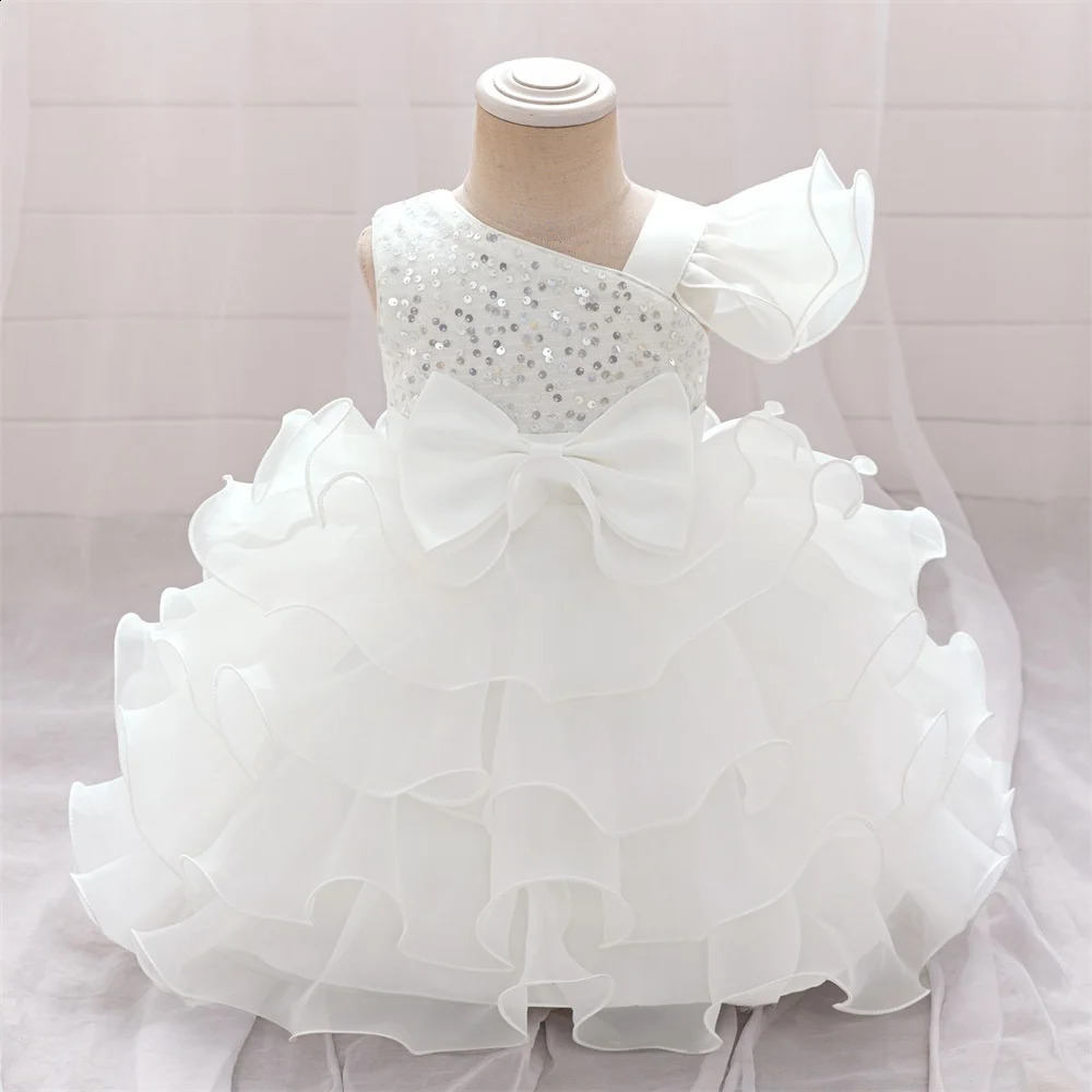 Flower Girls Wedding Bridesmaid Party Dress Kids Sequin Princess Gown For Baby Toddler 1st Birthday Bow Clothes Evening Costumes 250120