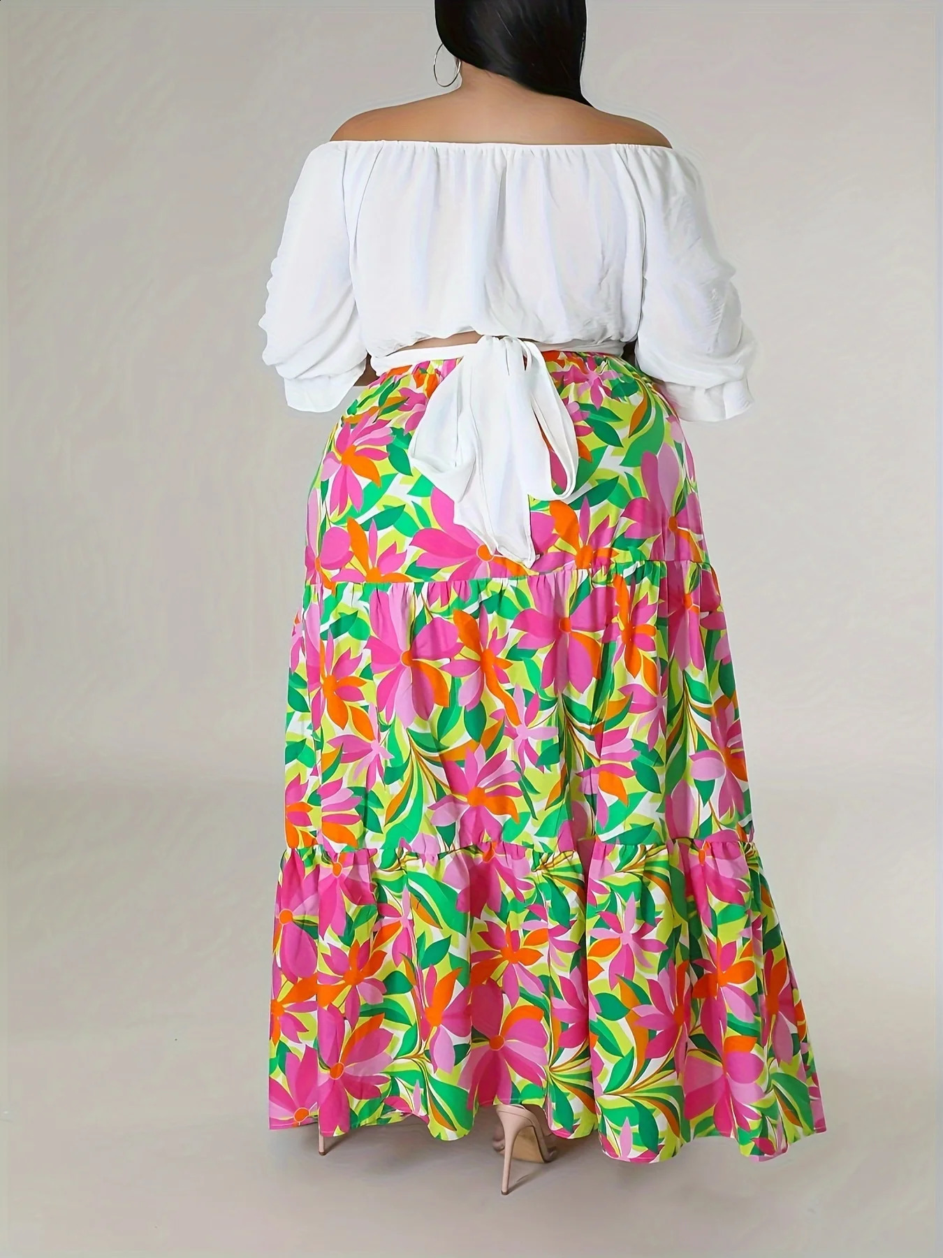 Plus size spring and summer elegant good to wear with floral print skirt loose version of thin cover meat cool breathable fabric 250121