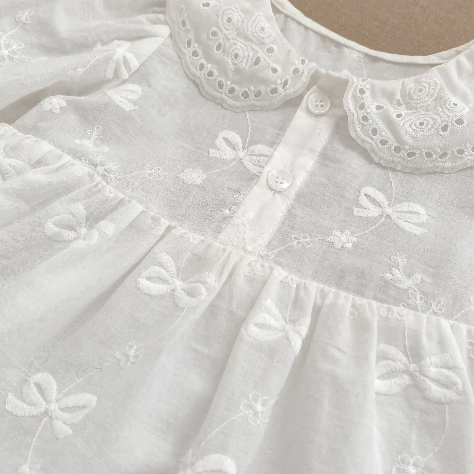 Ins 02 Year Old Baby Girls Autumn Dress Solid Long Sleeve Infant Princess Knotbow Embroidery born Girl 250117