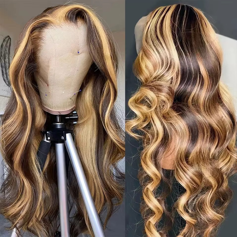 30 32 Inch 4/27 Highlight Colored Ombre Blonde Body Wave Human Hair Malaysian 13x6 HD Transparent Lace Frontal Wig For Women