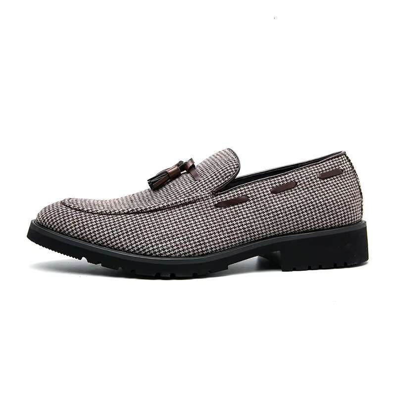 Loafers Brown Plaid Tassel Canvas Fashion Business Breathable Casual of Men Shoes atos Hombre