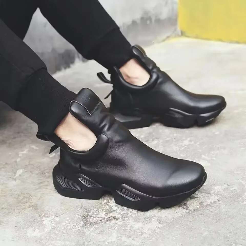 Winter New Men's Warm Thick Soled Leather Surface Korean Edition Personalized Trend Increase Casual Sports Cotton Shoes