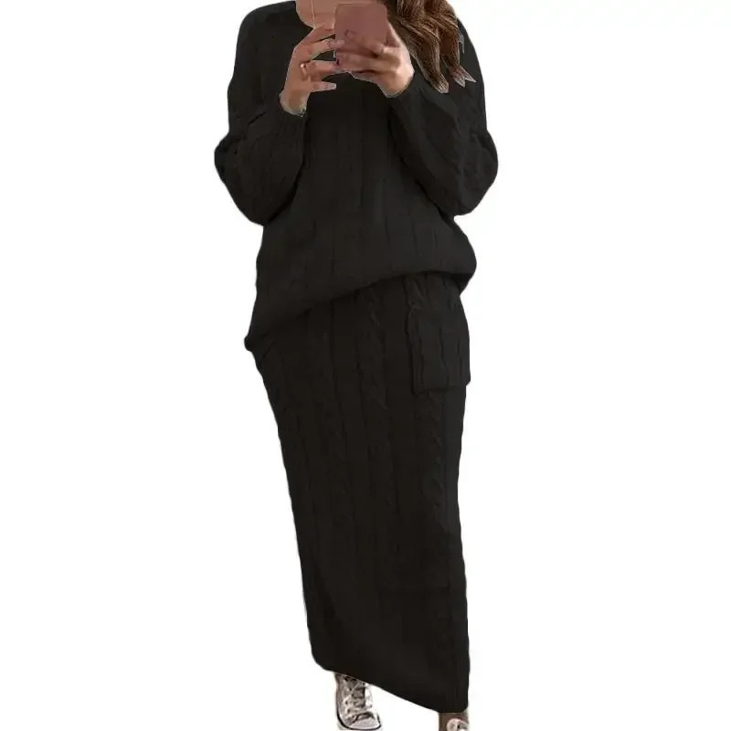 Womens Sweater Set Autumn and Winter Two Piece Sets Oneck Knit Tops Skirt Solid Casual Warm Dress 250122