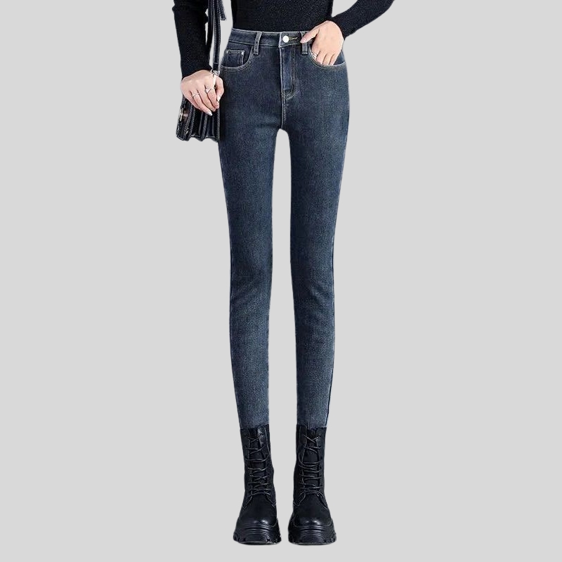 New high-waisted jeans women's pants autumn and winter velvet new outer wear thickened tight elastic versatile small feet pencil pants