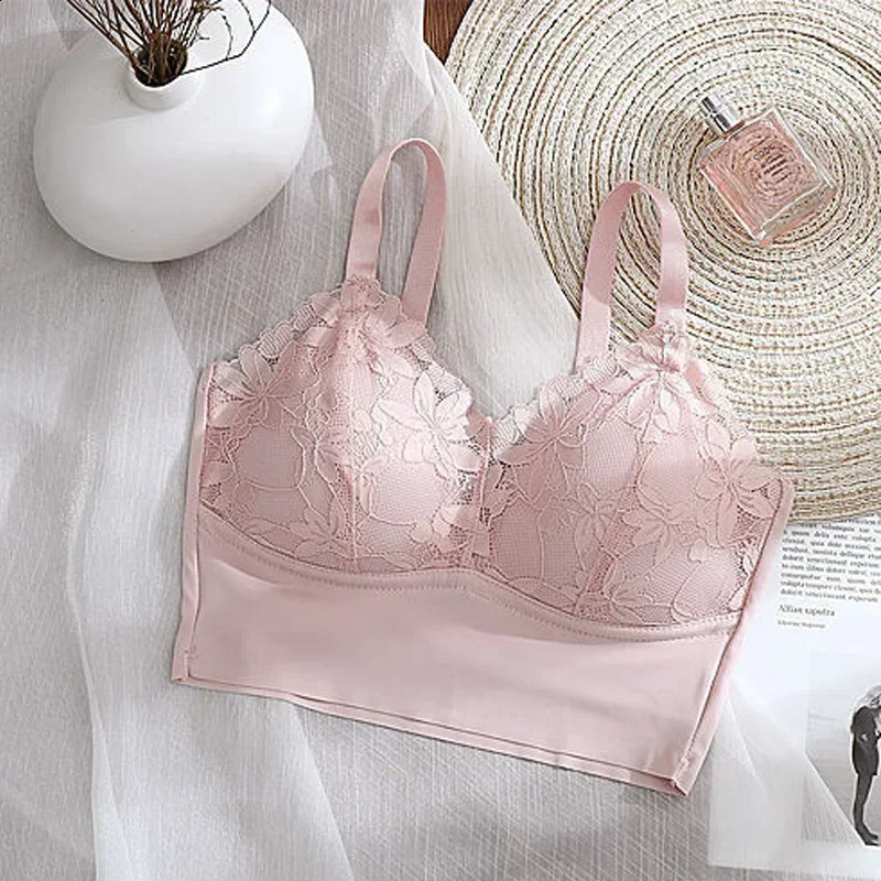 1pcs Ice Silk Seamless Lace Sport Bra No Steel Ring Comfortable Large Size vest bra Gather Anti Sagging Underwear 250122