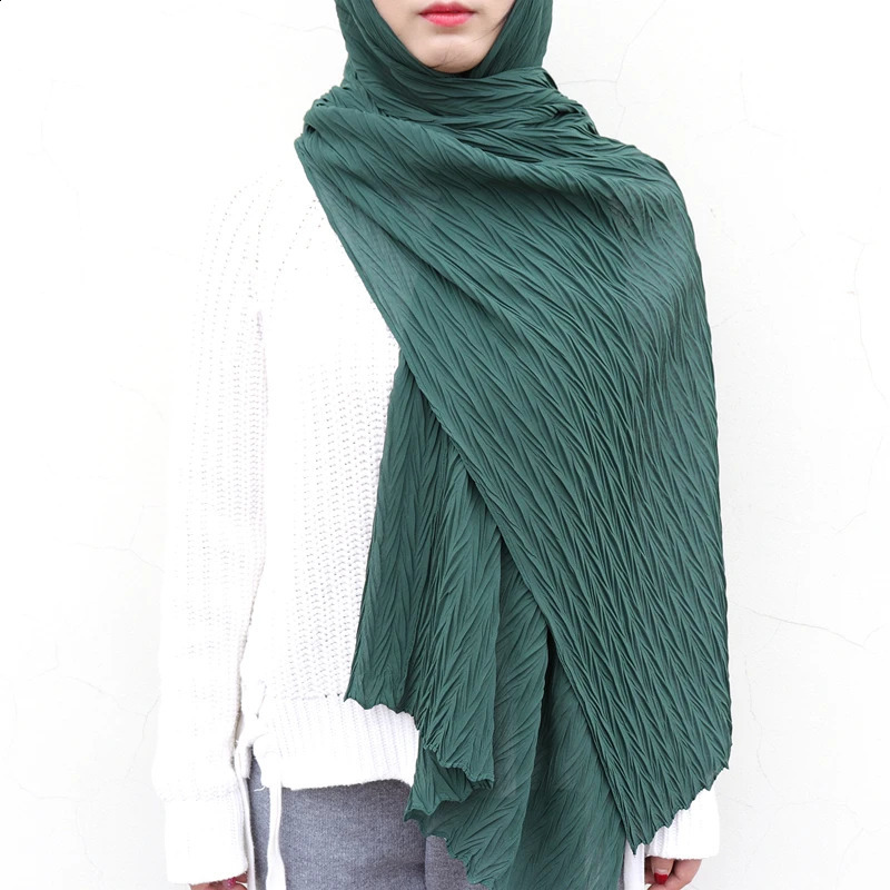One Piece Women Solid Plain Pleated Wraps Long Islam Shawls Muslim Crinkle Ruffle Chiffon Scarves Hijabs 250121
