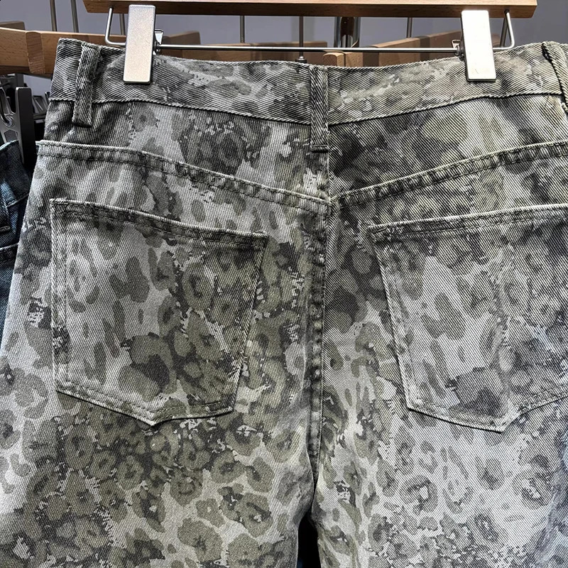 PFNW Menswear Washed Straight Pants Unisex High Street Leopard Print Loose Causal Jeans Spring 2025 Wide Leg Pants 28W5865 250120