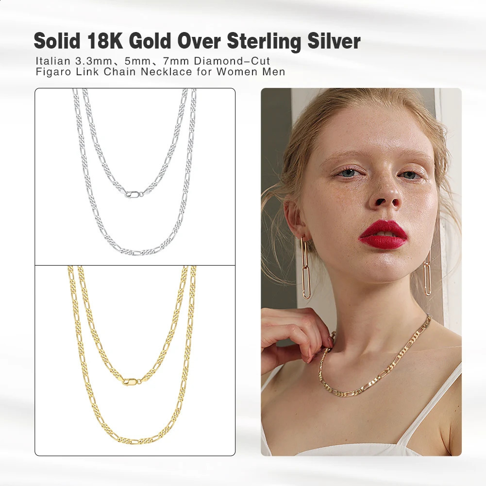 Rinntin 925 Sterling Silver 3.m Diamond-Cut Figaro Chain Necklace For Men Women Fashion Silver Necklace Jewelry SC34 250120
