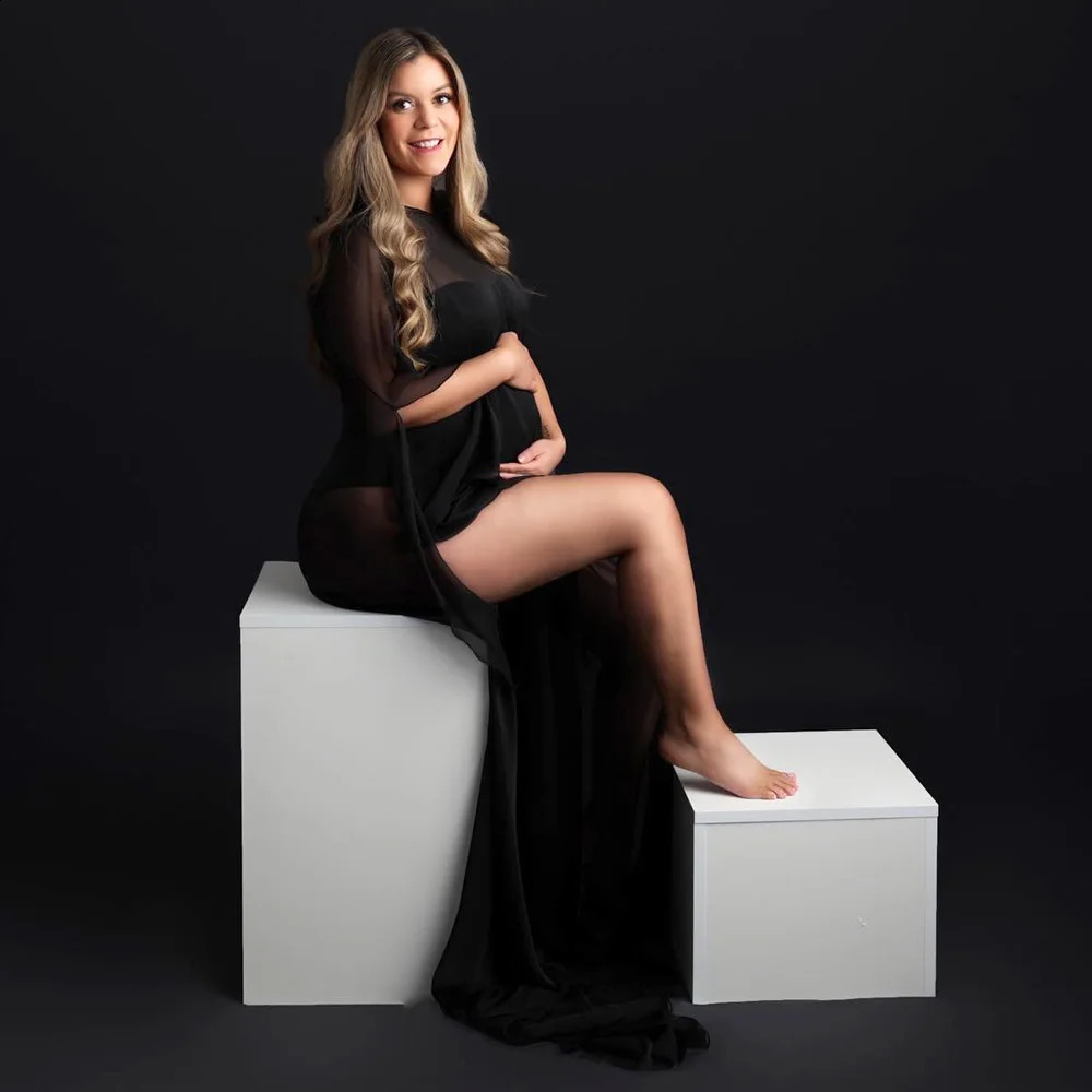 Maternity Pography Props Translucent Black Chiffon Cloak Pregnancy Dresses Poshoot Simple Cape Dress For Pregnant Women 250116