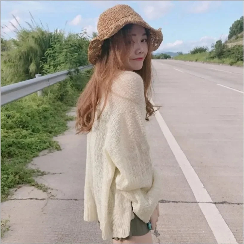 Cardigan Women Summer Sunproof Hollow Out Solid Thin Soft Breathable Elegant Holiday Minimalist Female Fashion Ulzzang Ins 250109Z